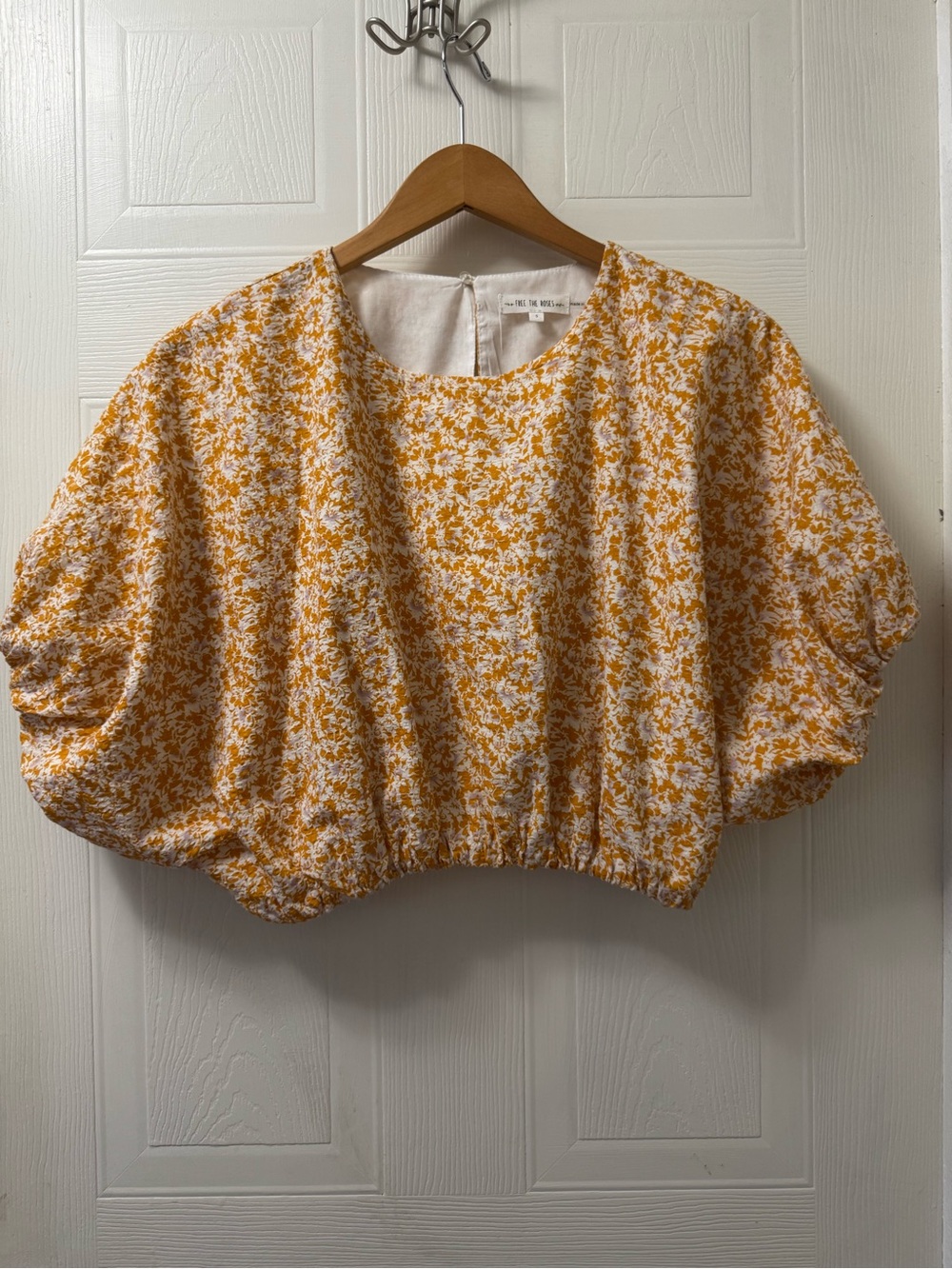 Free the Roses Yellow Floral Cropped Puff Sleeve Top